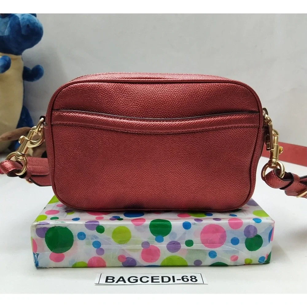 Coach Red Leather Double Zipper Closure Crossbody Bag